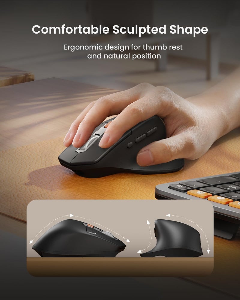 ProtoArc Ergonomic Keyboard Mouse, EKM01 Plus Full Size Wireless Bluetooth Ergo Keyboard Mouse Combo, Cushioned Palm Rest, Split Design, Rechargeable, Compatible for Windows, Mac OS - Gray and Black - Image 5